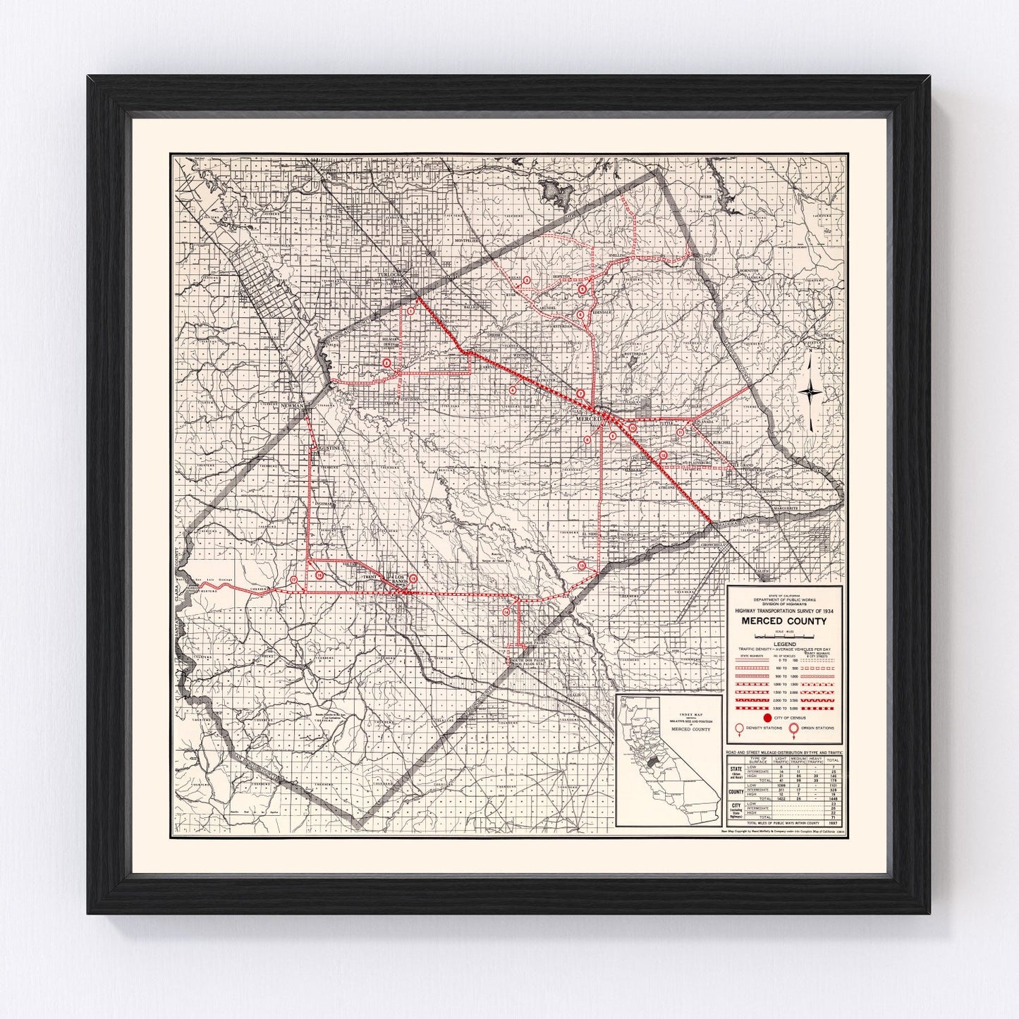 Vintage Map of Merced County, California 1935