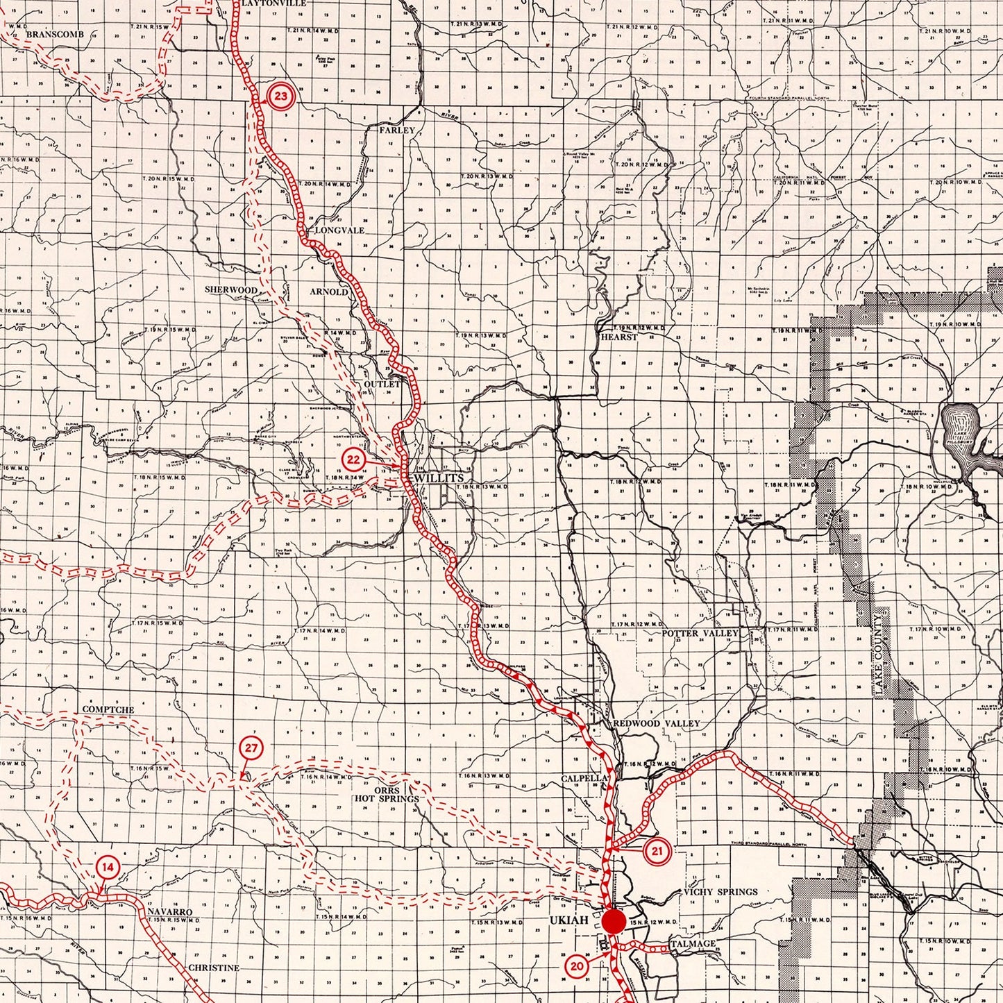 Vintage Map of Mendocino County, California 1935