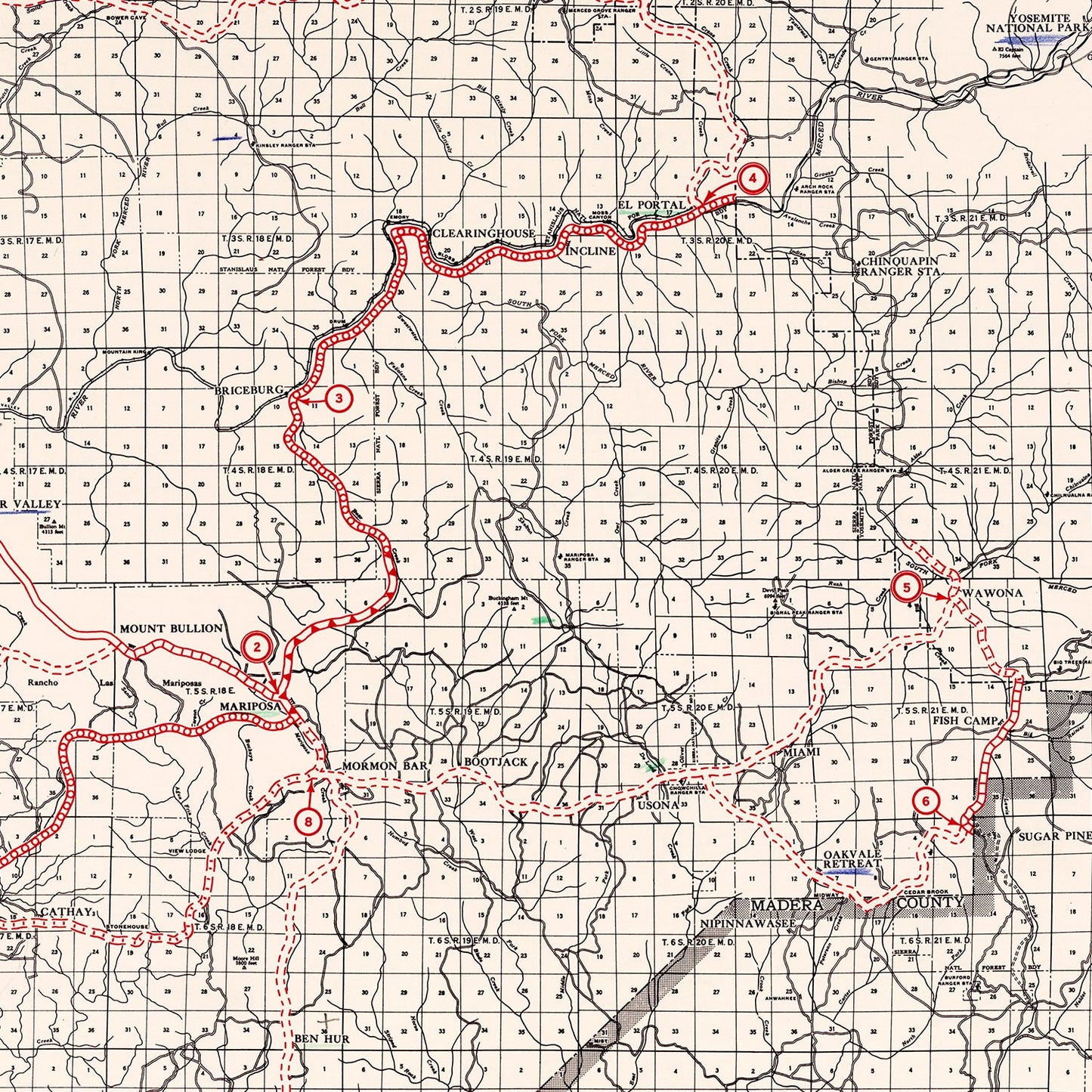 Vintage Map of Mariposa County, California 1935