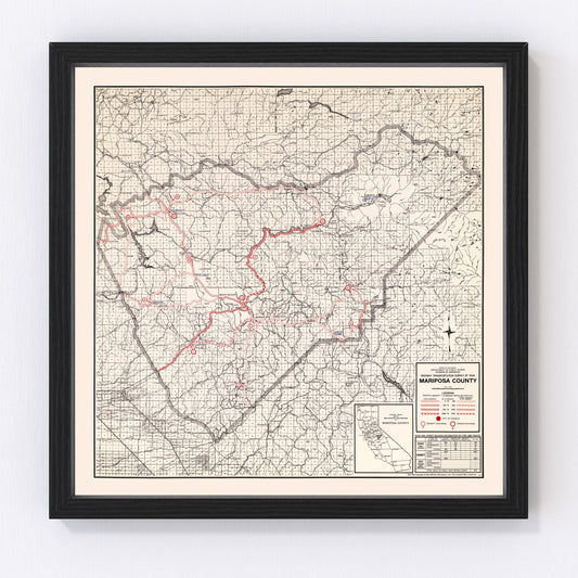 Vintage Map of Mariposa County, California 1935