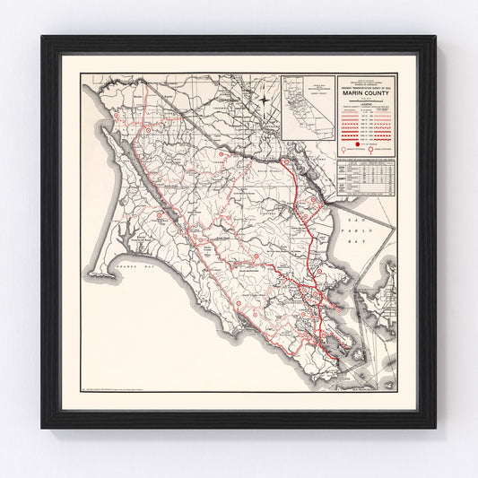Vintage Map of Marin County, California 1935