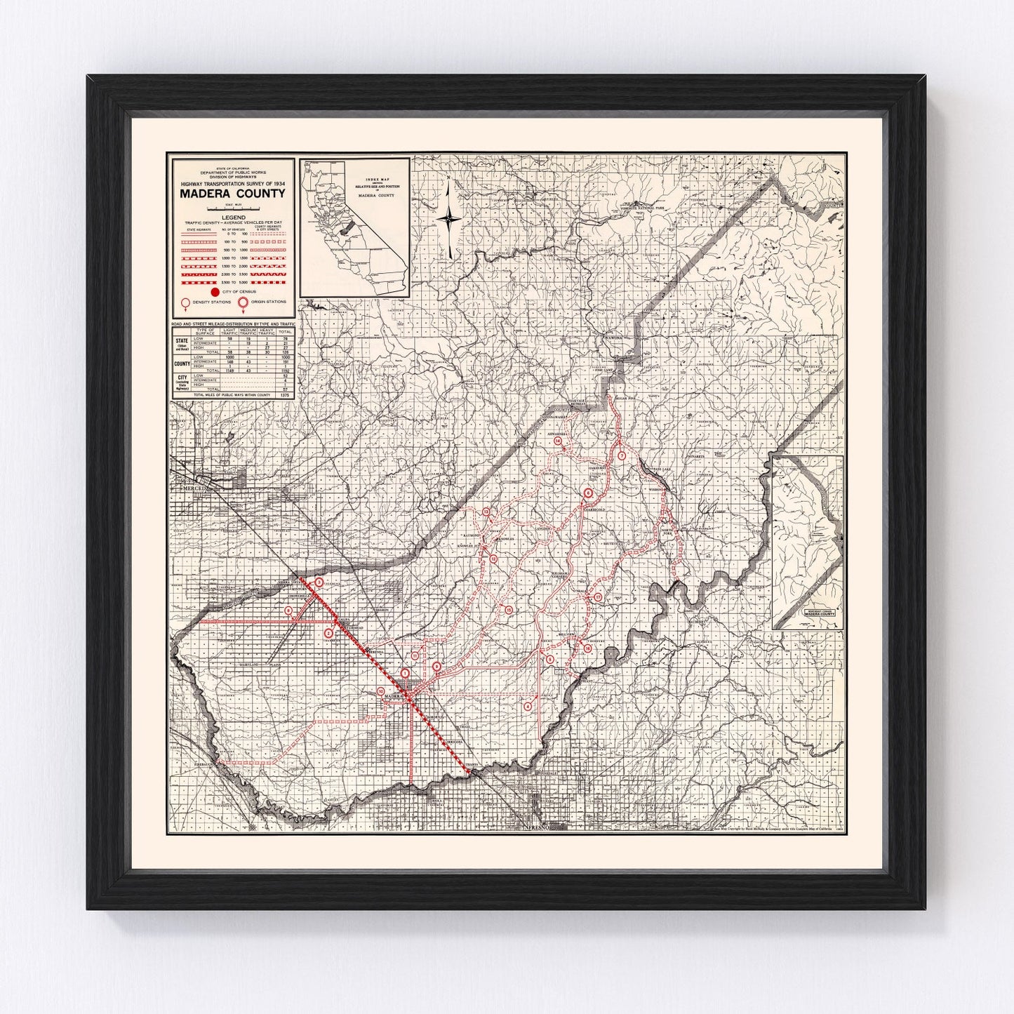 Vintage Map of Madera County, California 1935