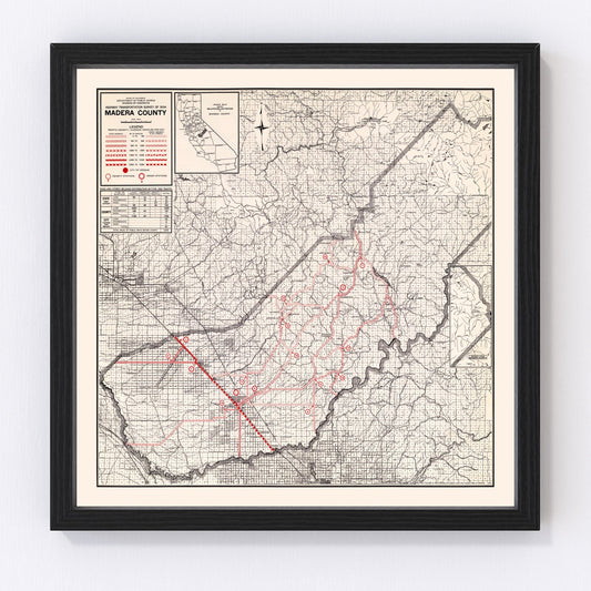 Vintage Map of Madera County, California 1935