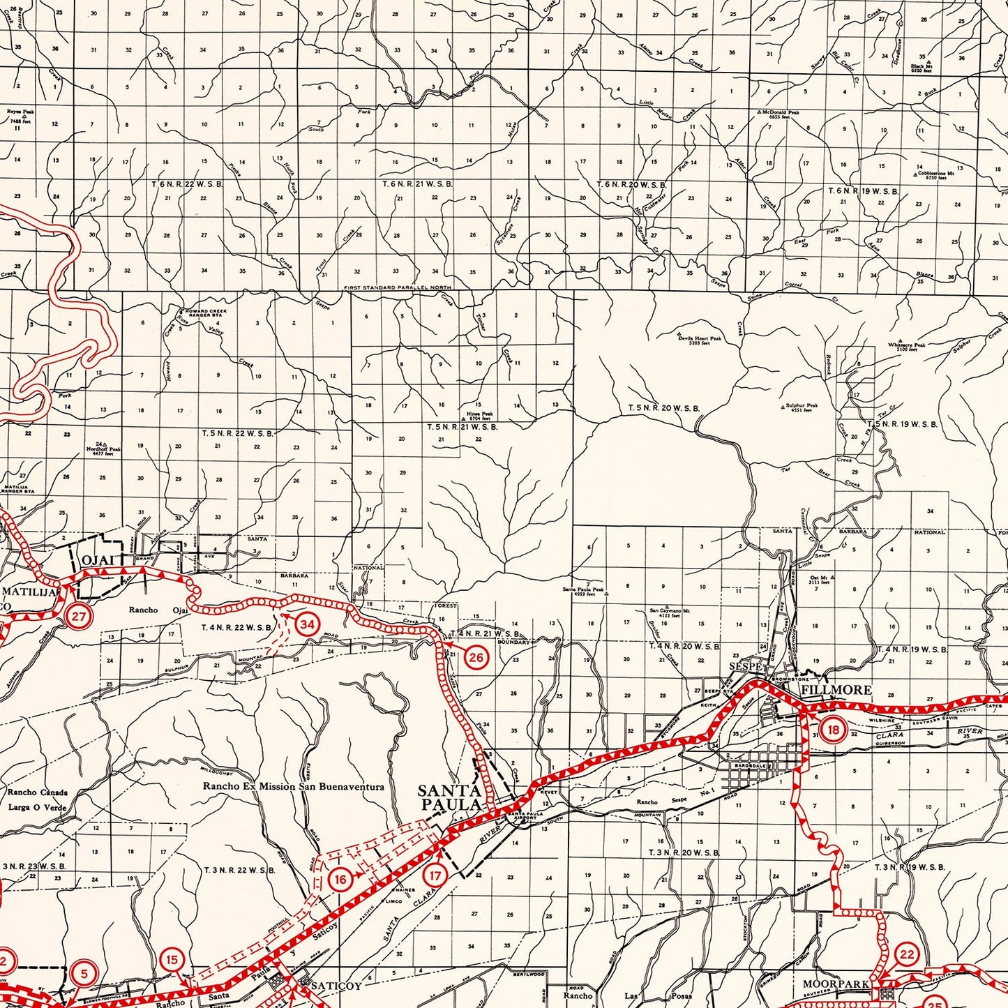 Vintage Map of Ventura County, California 1935