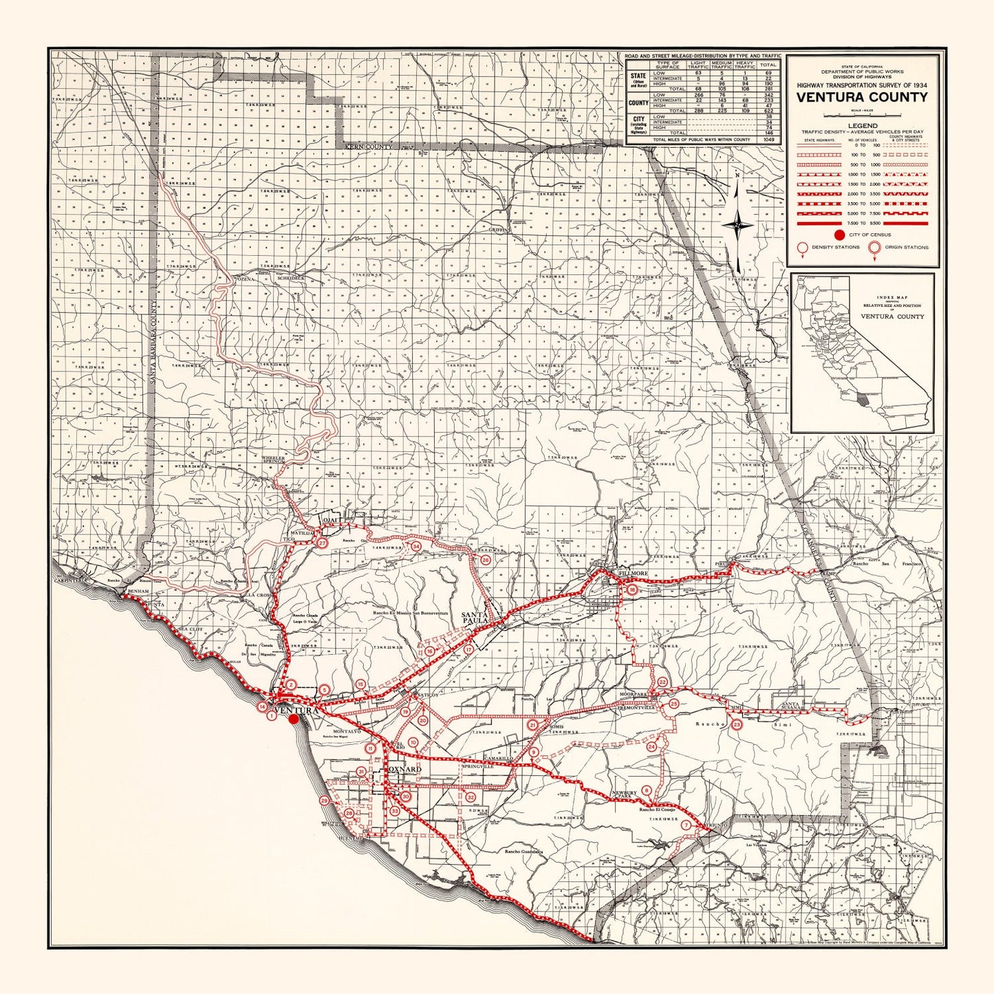 Vintage Map of Ventura County, California 1935