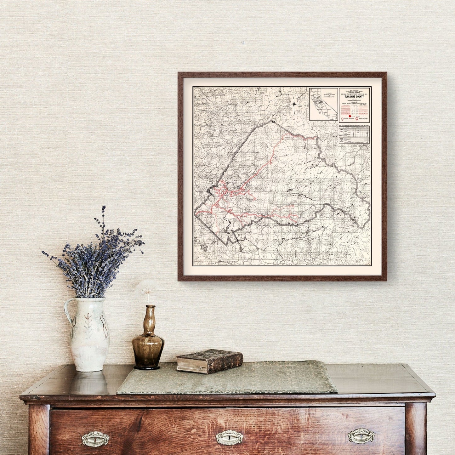 Vintage Map of Tuolumne County, California 1935