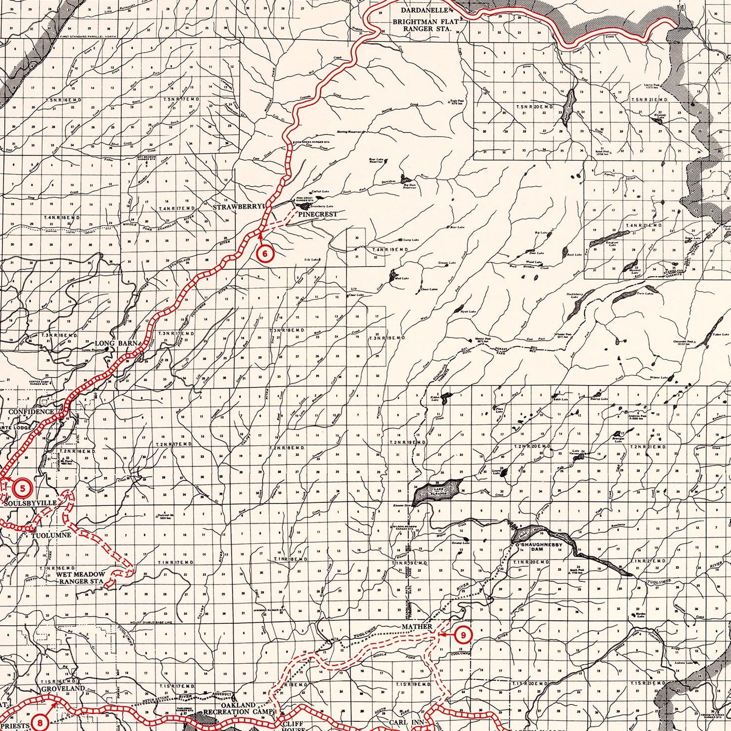 Vintage Map of Tuolumne County, California 1935