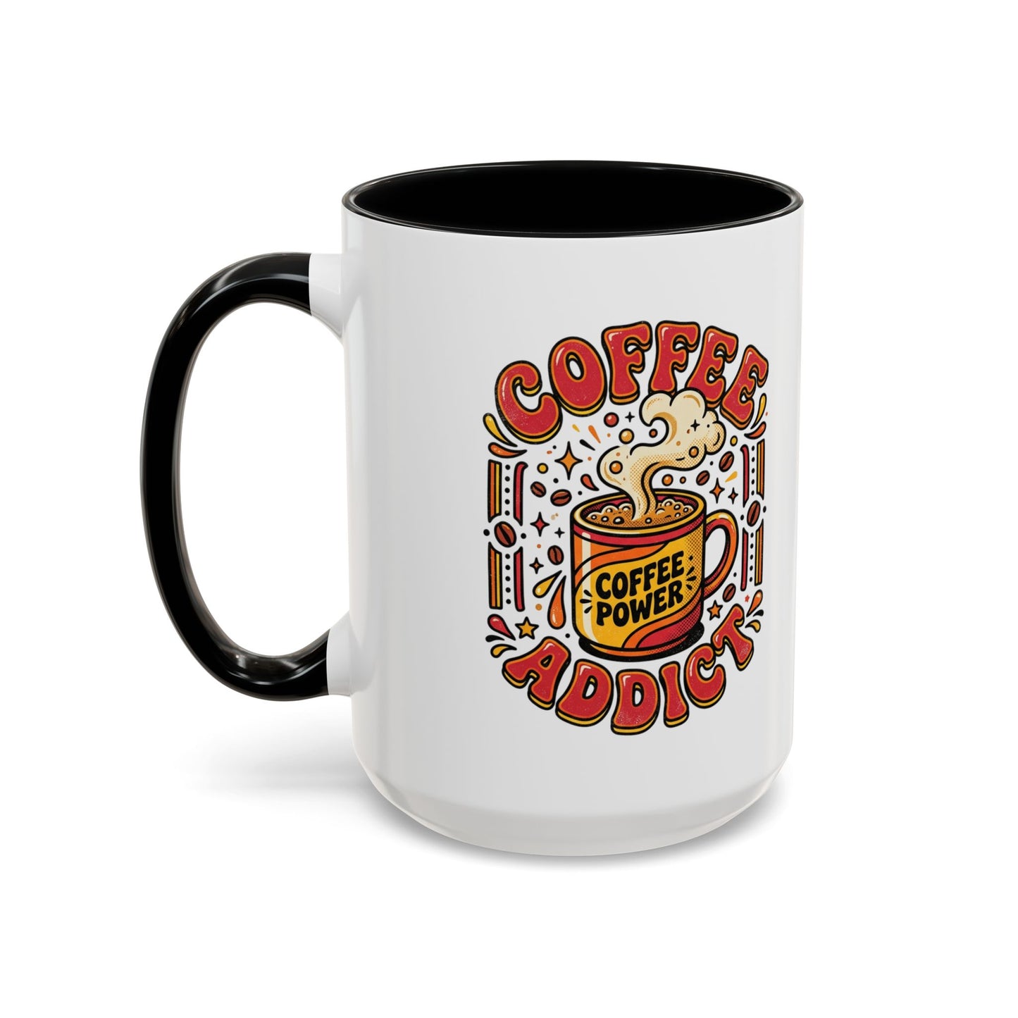 Coffee Addict Accent Mug — "Coffee Power" Retro Coffee Lover Gift (11oz/15oz)