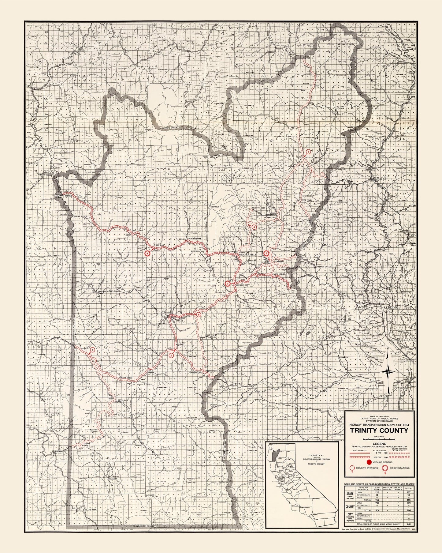 Vintage Map of Trinity County, California 1935
