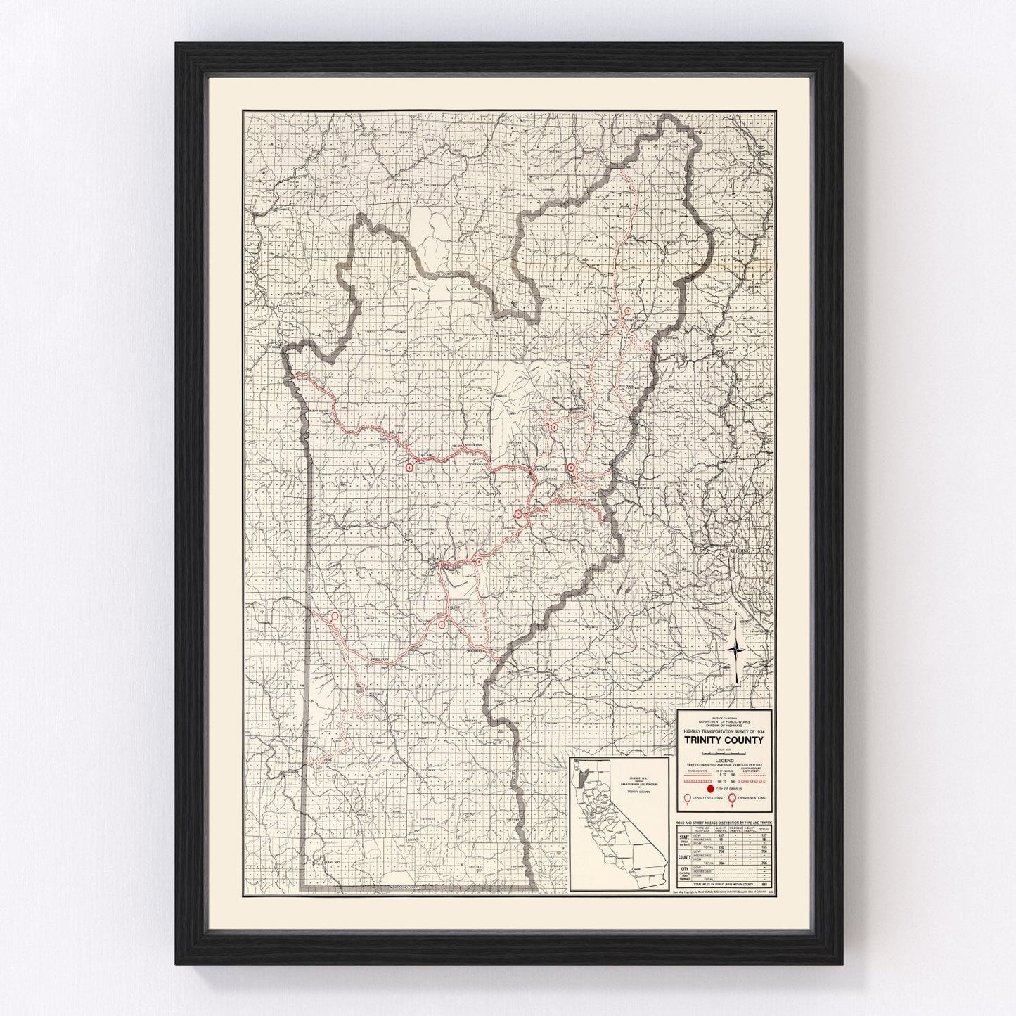 Vintage Map of Trinity County, California 1935