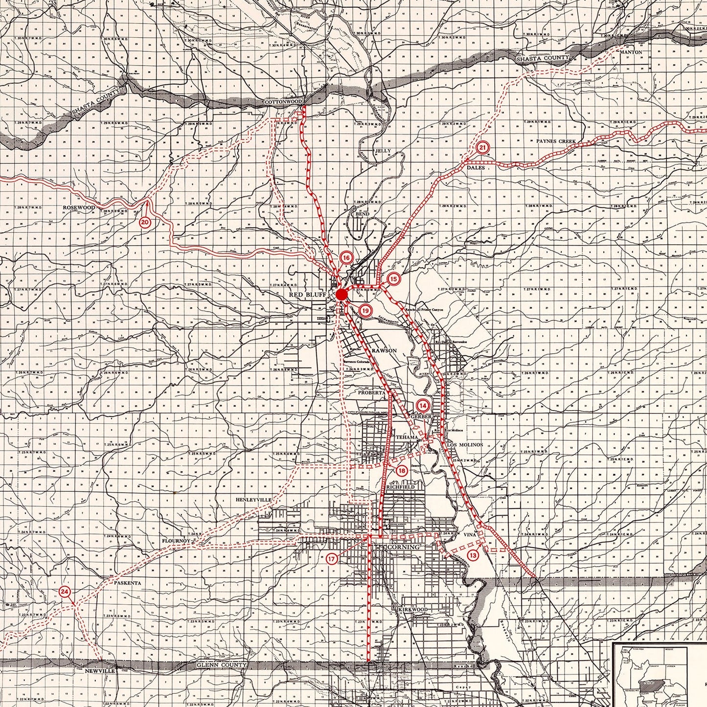 Vintage Map of Tehama County, California 1935