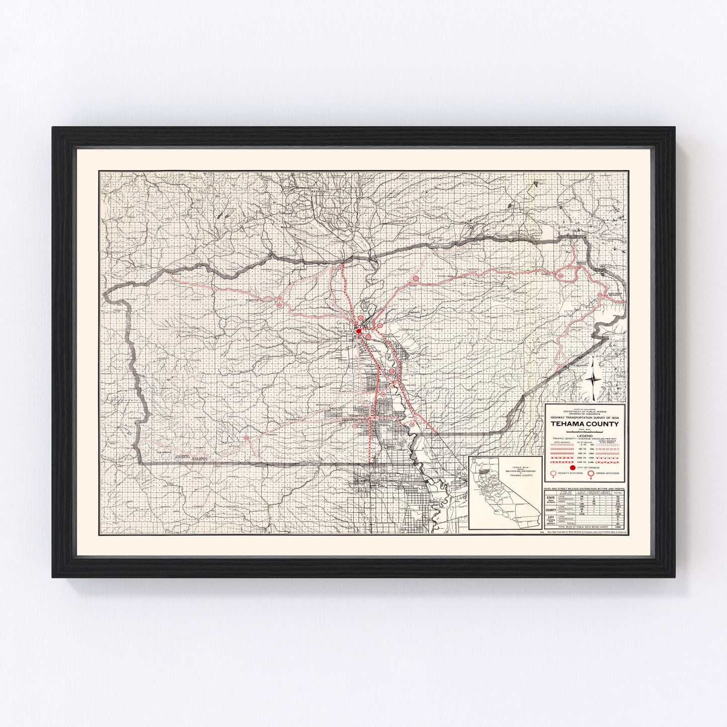 Vintage Map of Tehama County, California 1935