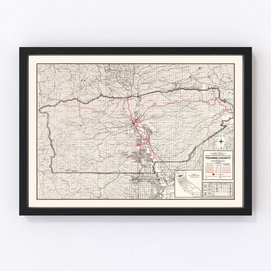 Vintage Map of Tehama County, California 1935