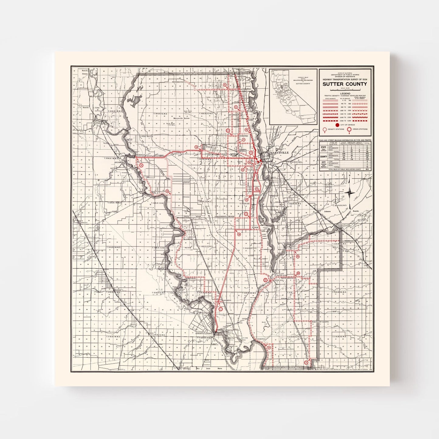Vintage Map of Sutter County, California 1935