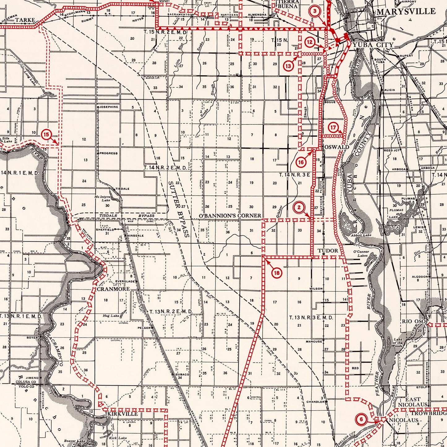 Vintage Map of Sutter County, California 1935