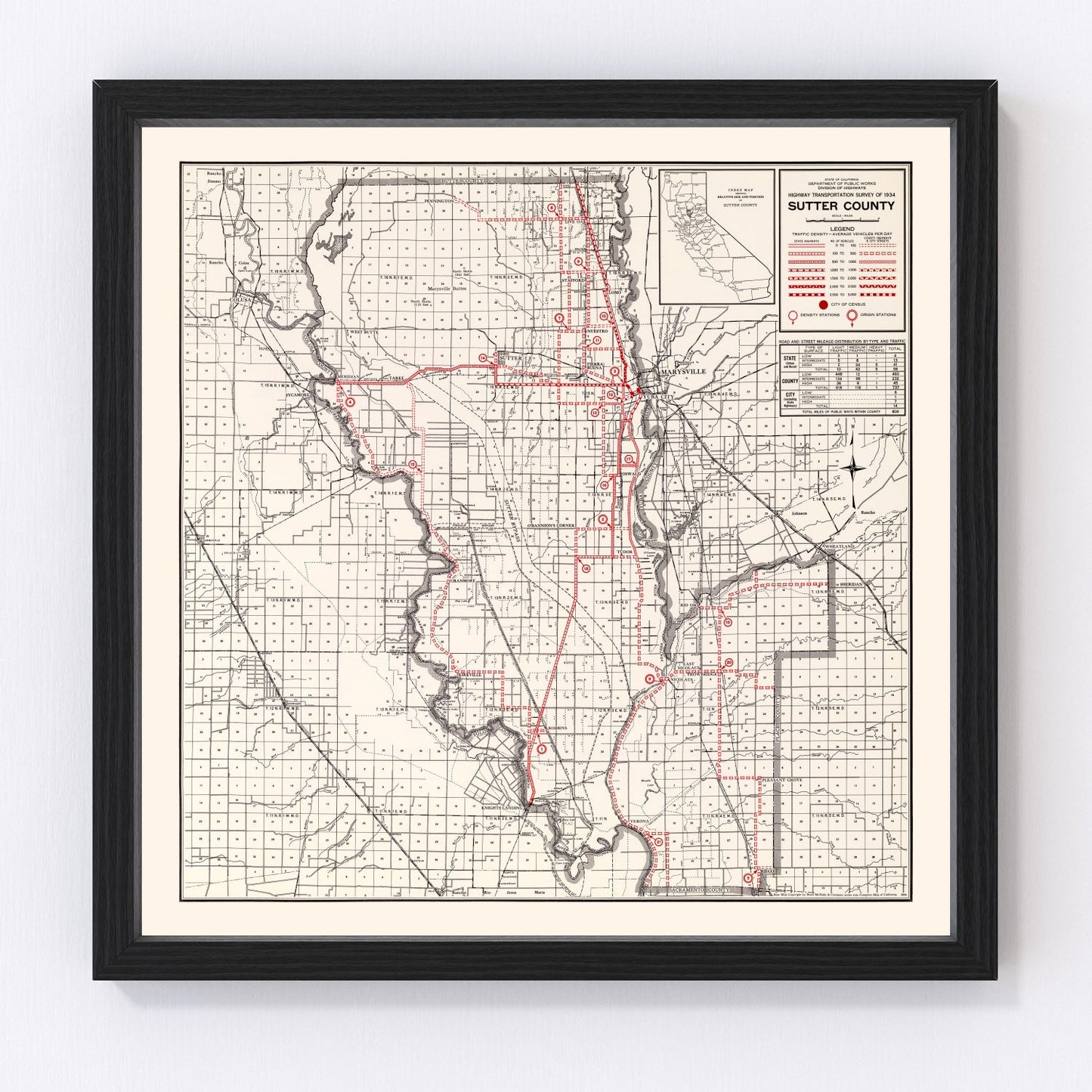 Vintage Map of Sutter County, California 1935