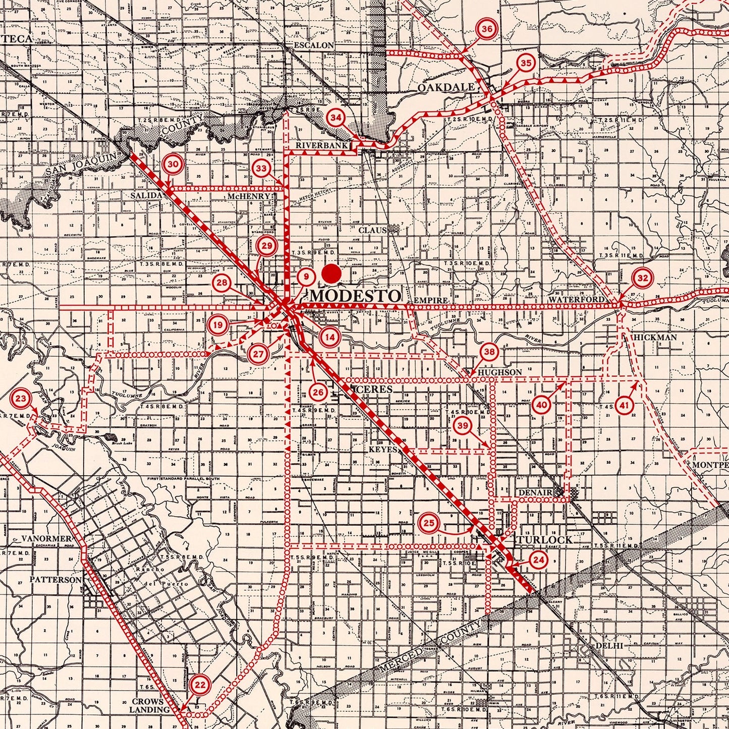 Vintage Map of Stanislaus County, California 1935