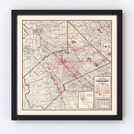 Vintage Map of Stanislaus County, California 1935