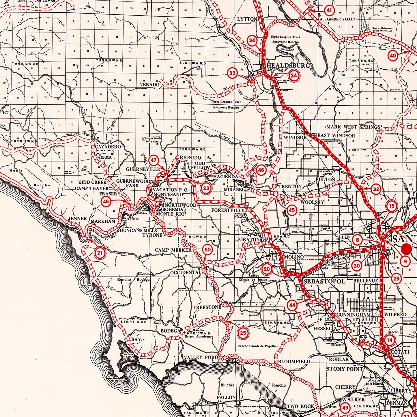 Vintage Map of Sonoma County, California 1935