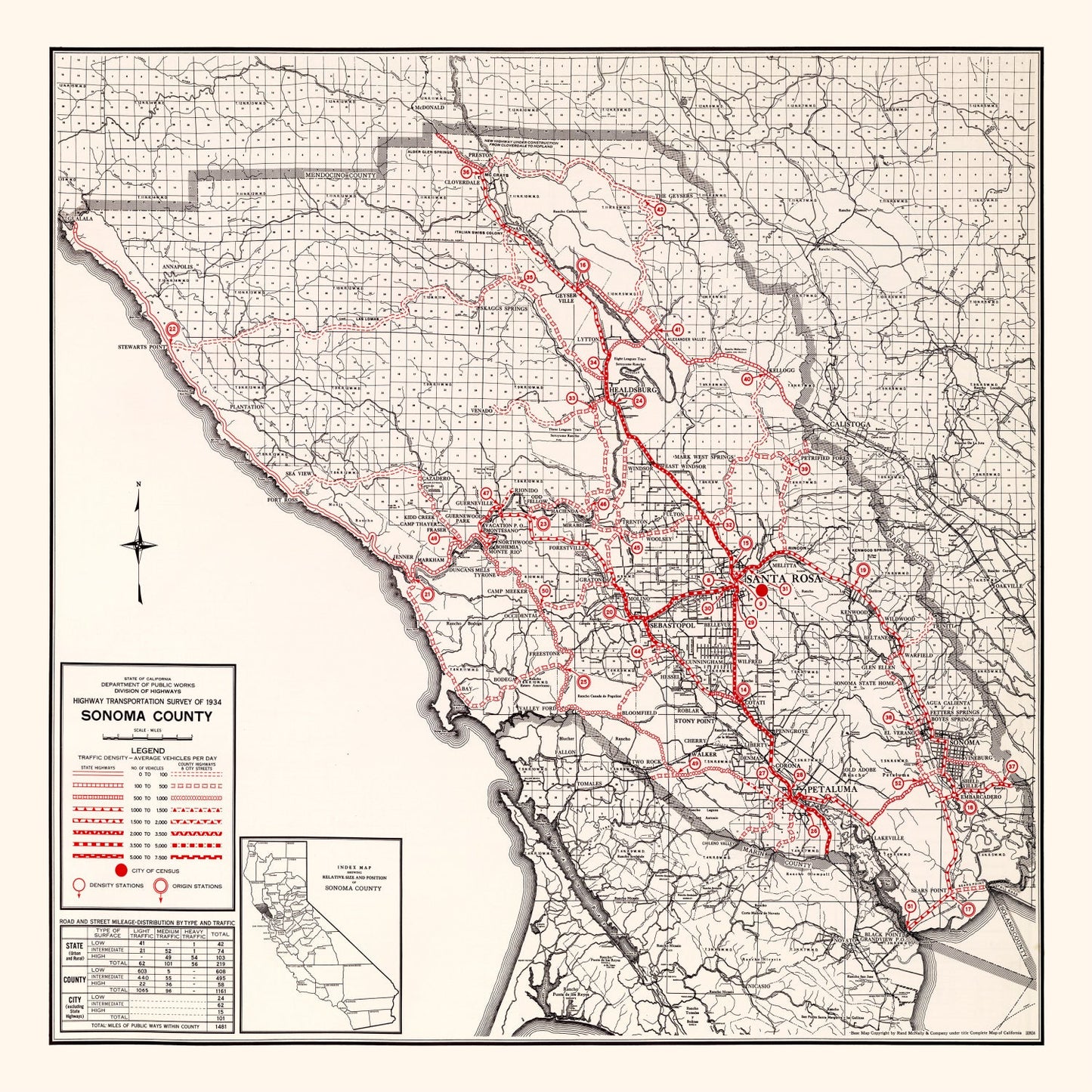 Vintage Map of Sonoma County, California 1935