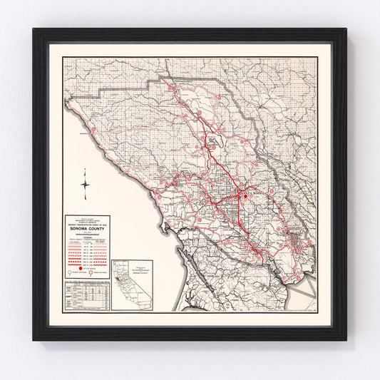 Vintage Map of Sonoma County, California 1935