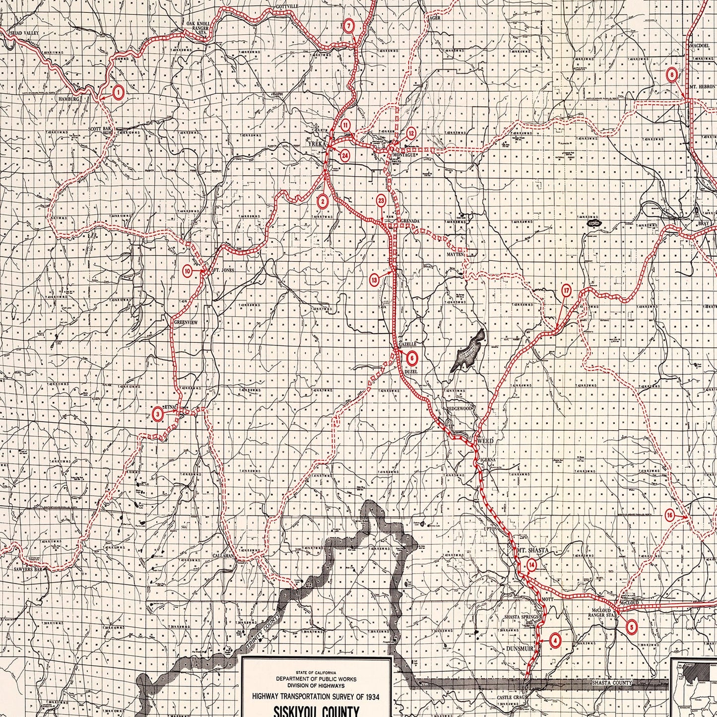 Vintage Map of Siskiyou County, California 1935