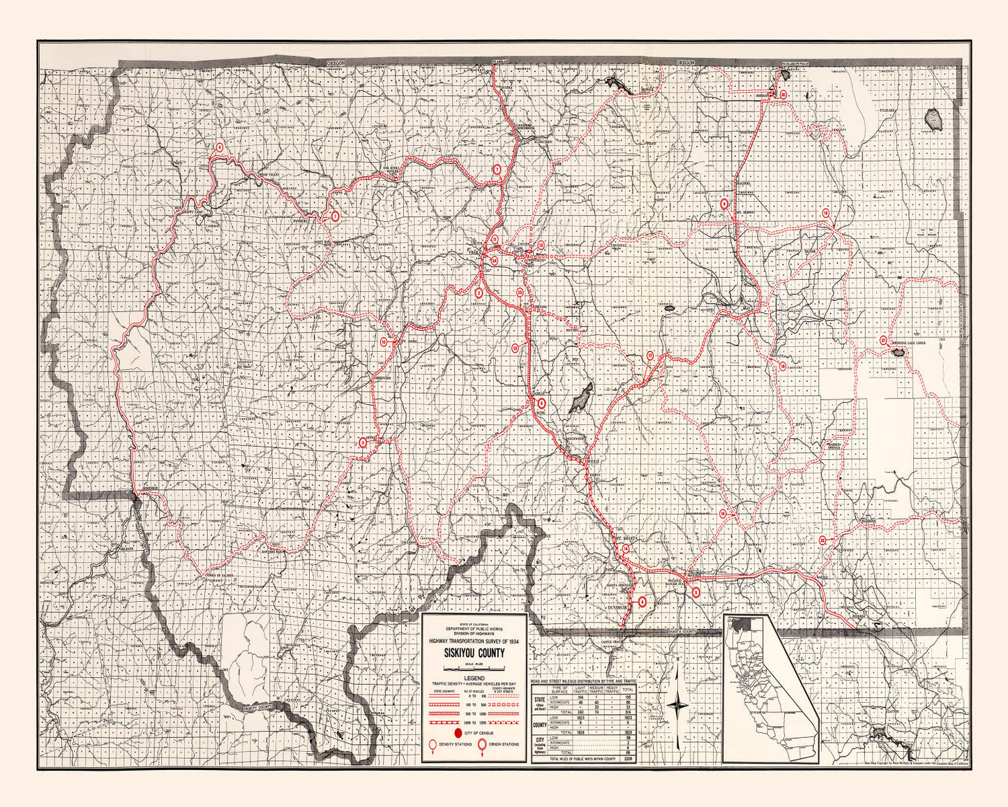 Vintage Map of Siskiyou County, California 1935