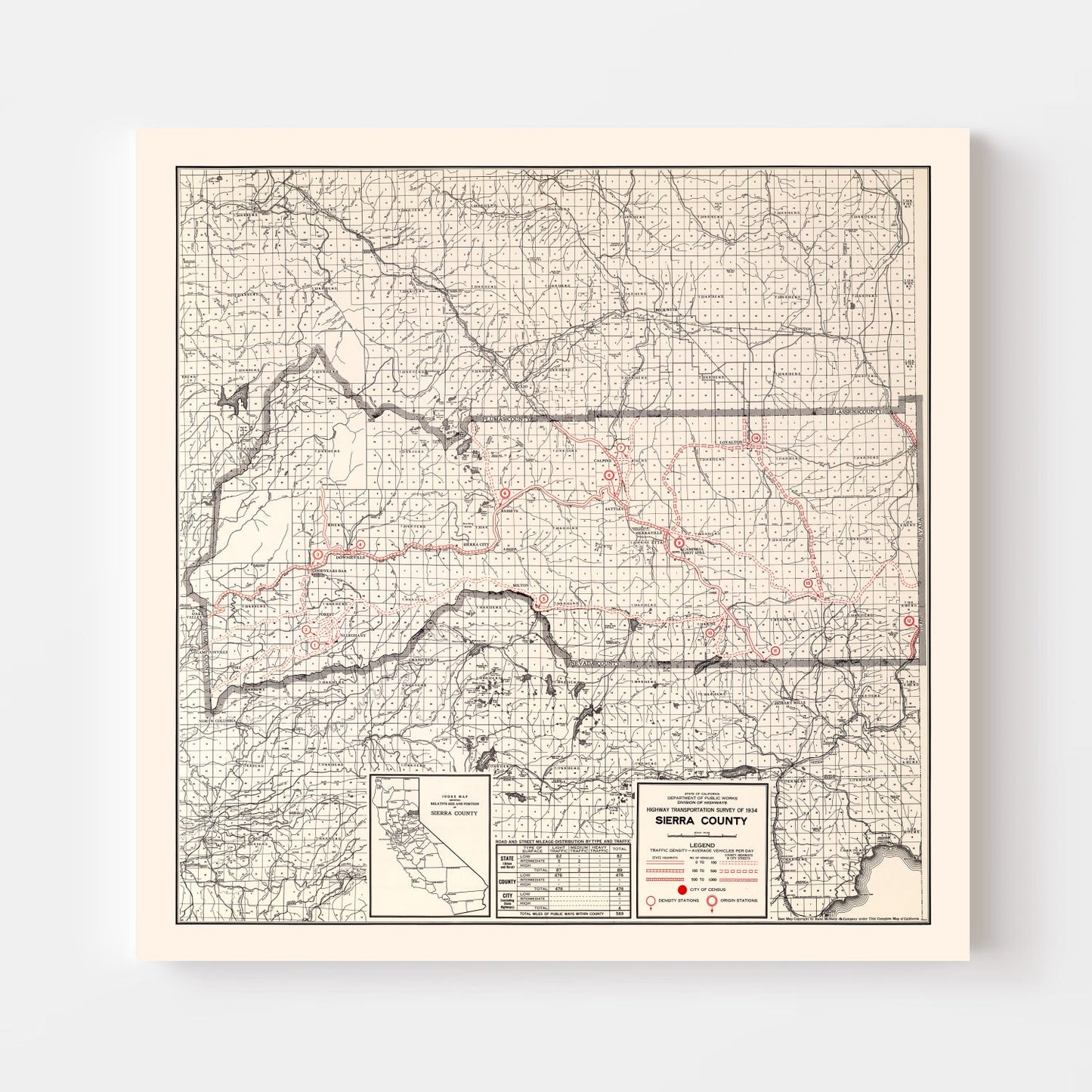 Vintage Map of Sierra County, California 1935