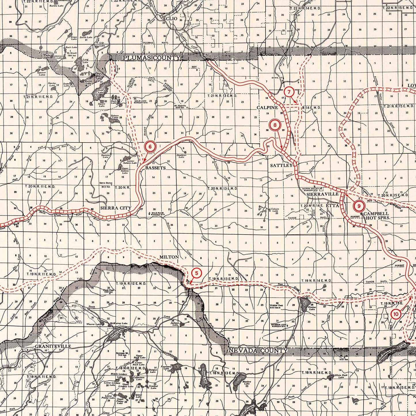 Vintage Map of Sierra County, California 1935