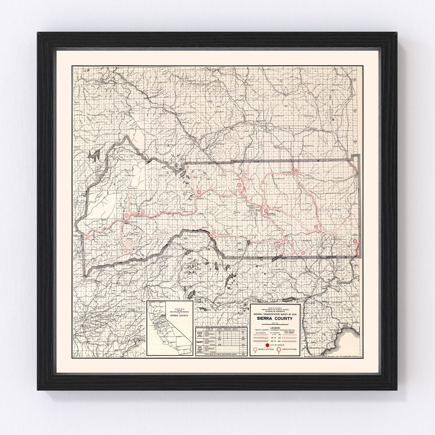Vintage Map of Sierra County, California 1935