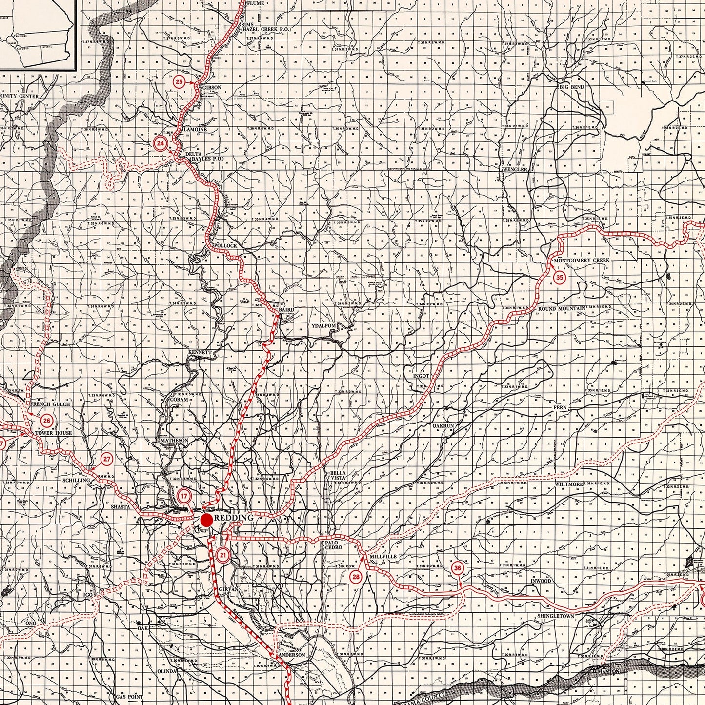 Vintage Map of Shasta County, California 1935