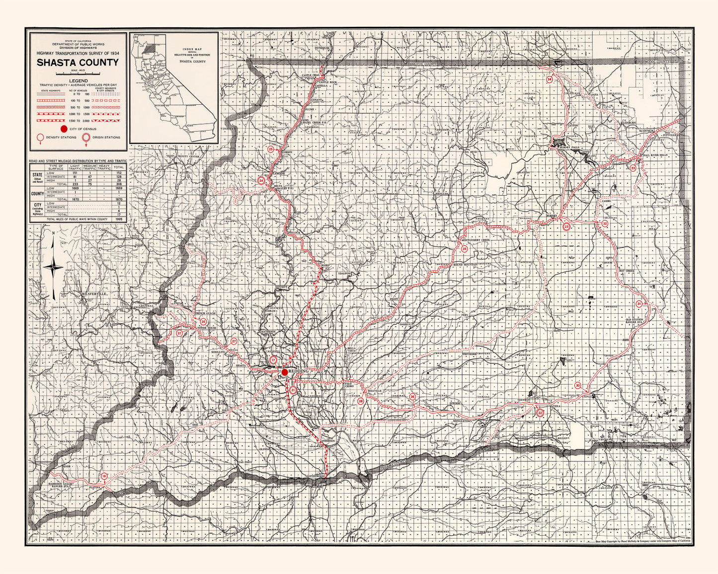 Vintage Map of Shasta County, California 1935