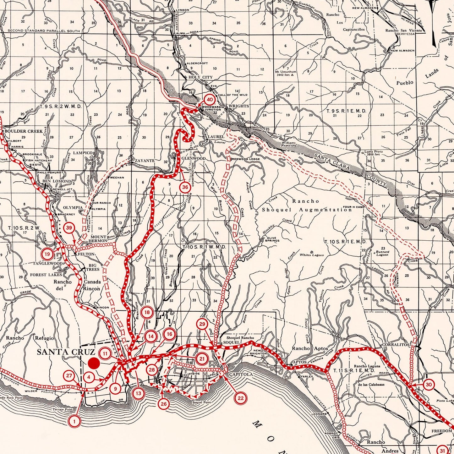 Vintage Map of Santa Cruz County, California 1935