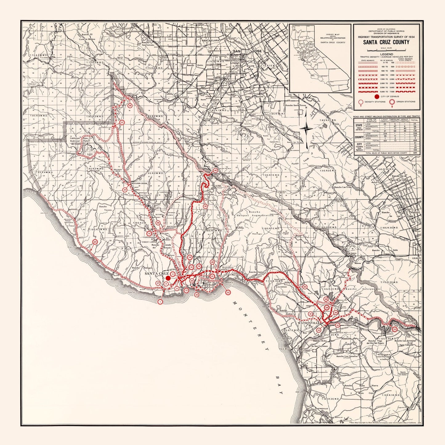 Vintage Map of Santa Cruz County, California 1935