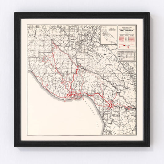 Vintage Map of Santa Cruz County, California 1935