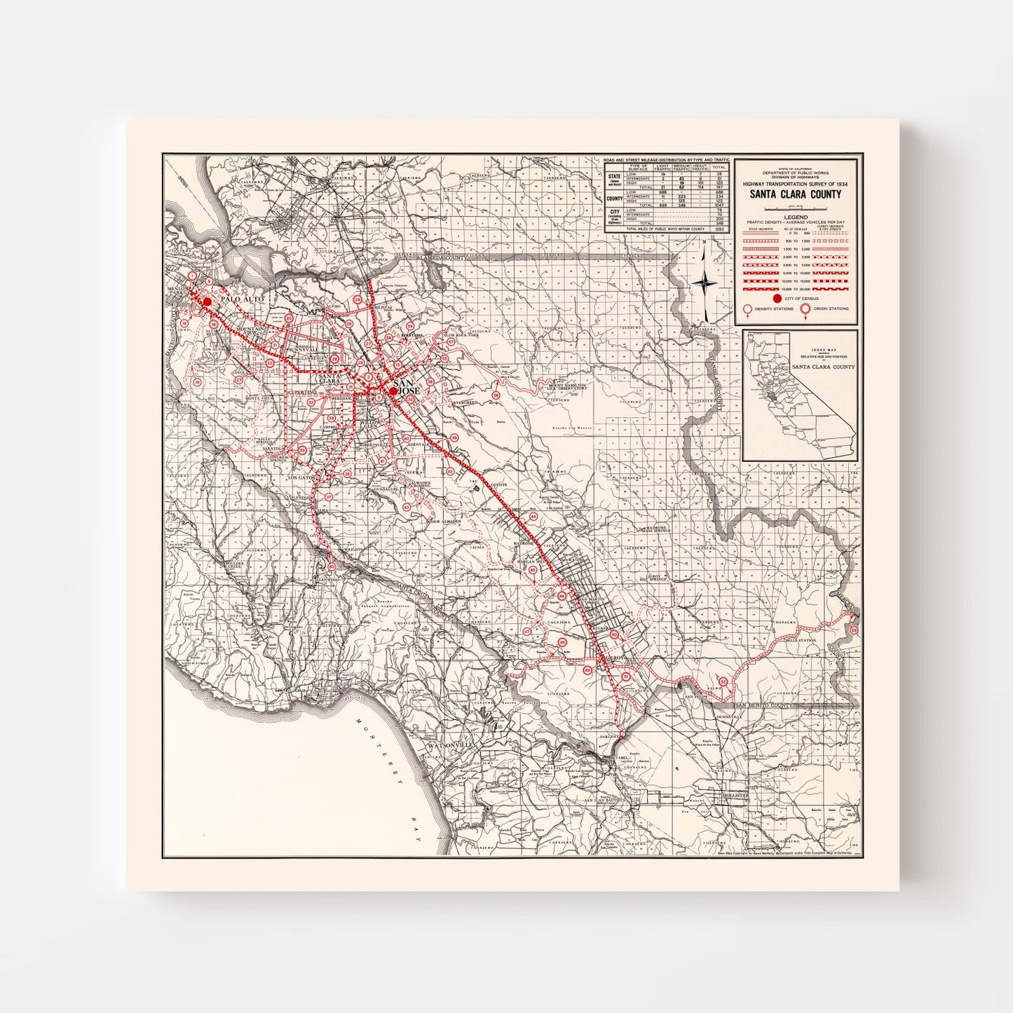 Vintage Map of Santa Clara County, California 1935