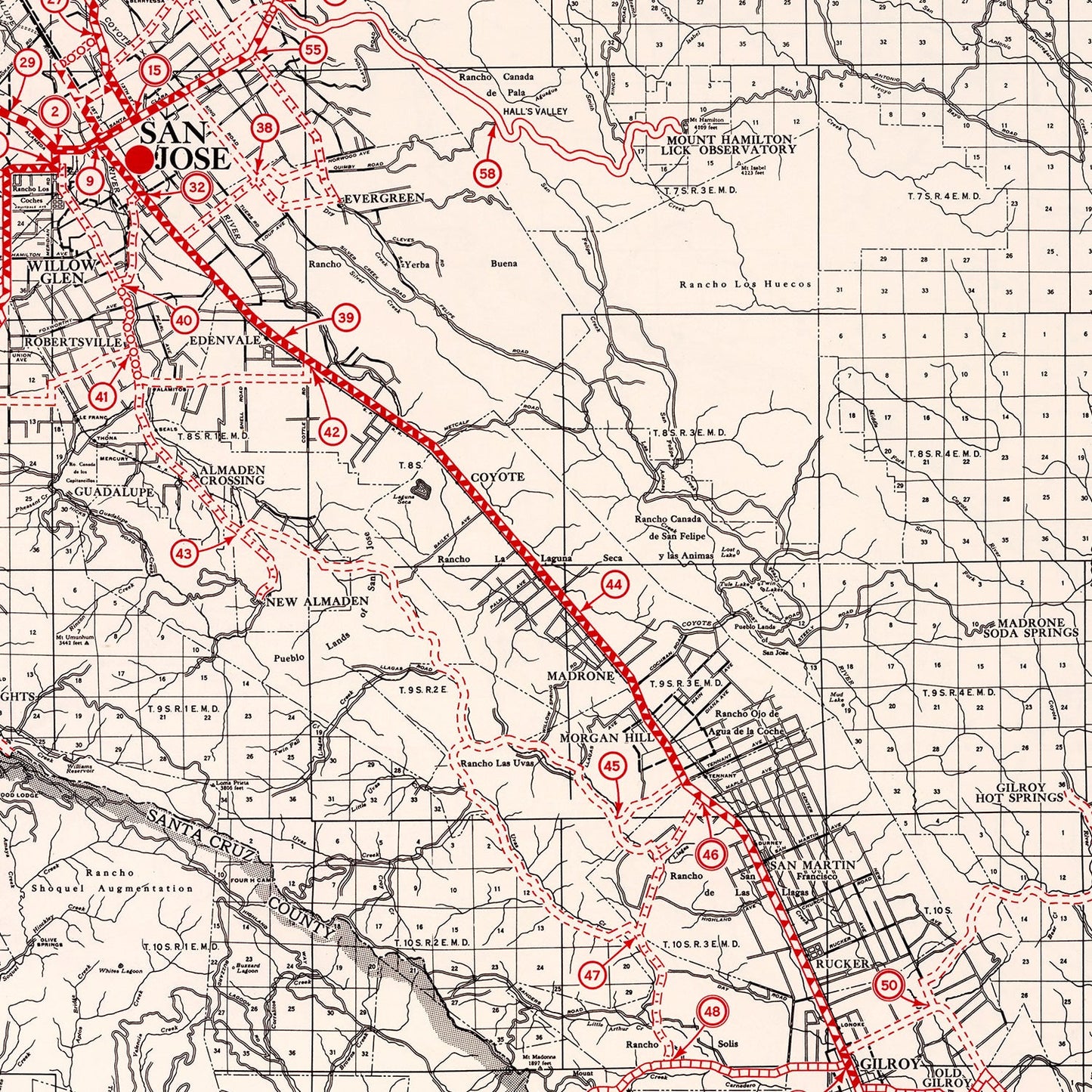 Vintage Map of Santa Clara County, California 1935