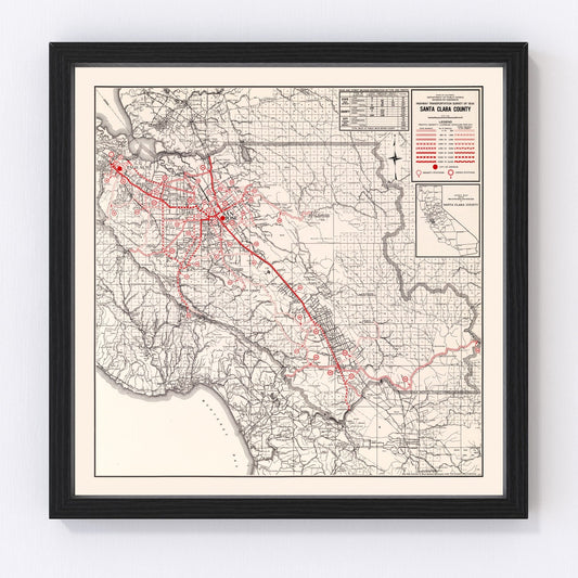 Vintage Map of Santa Clara County, California 1935