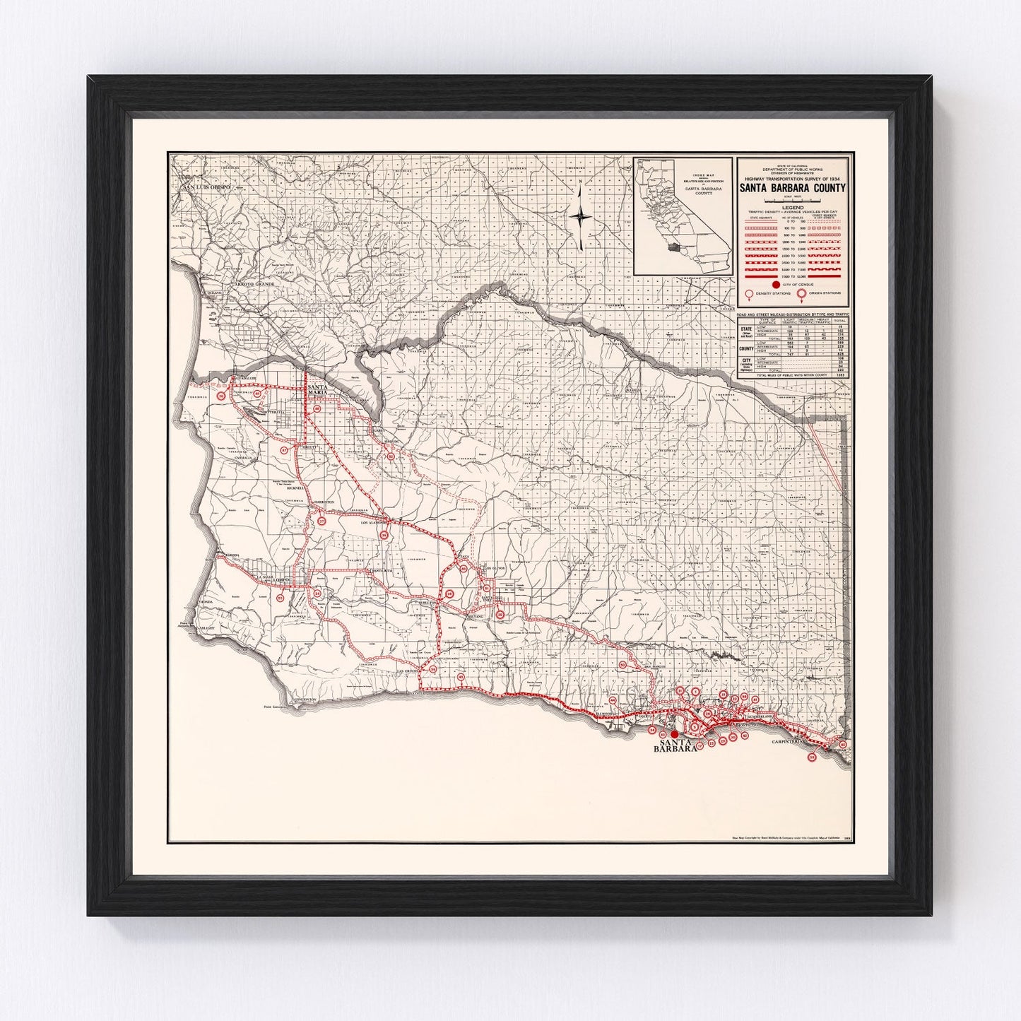 Vintage Map of Santa Barbara County, California 1935