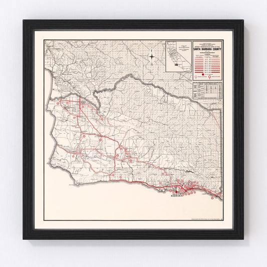 Vintage Map of Santa Barbara County, California 1935