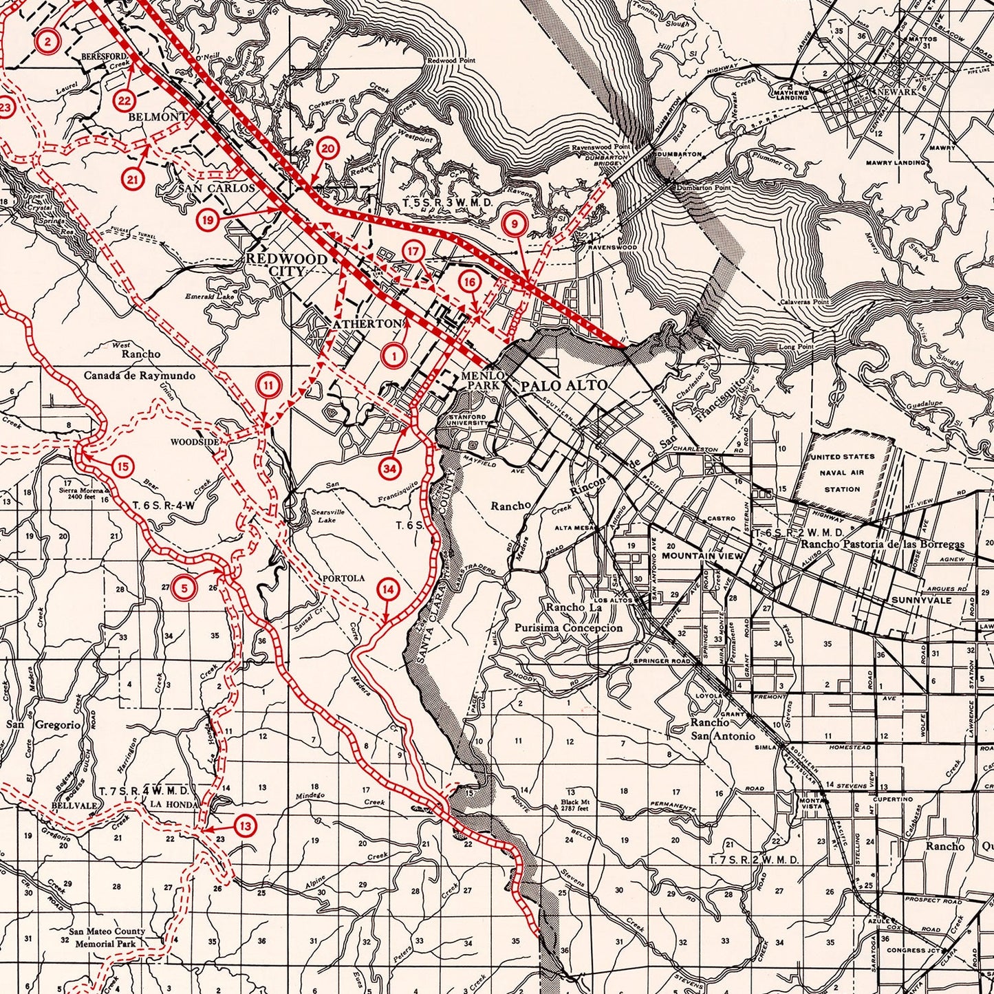 Vintage Map of San Mateo County, California 1935