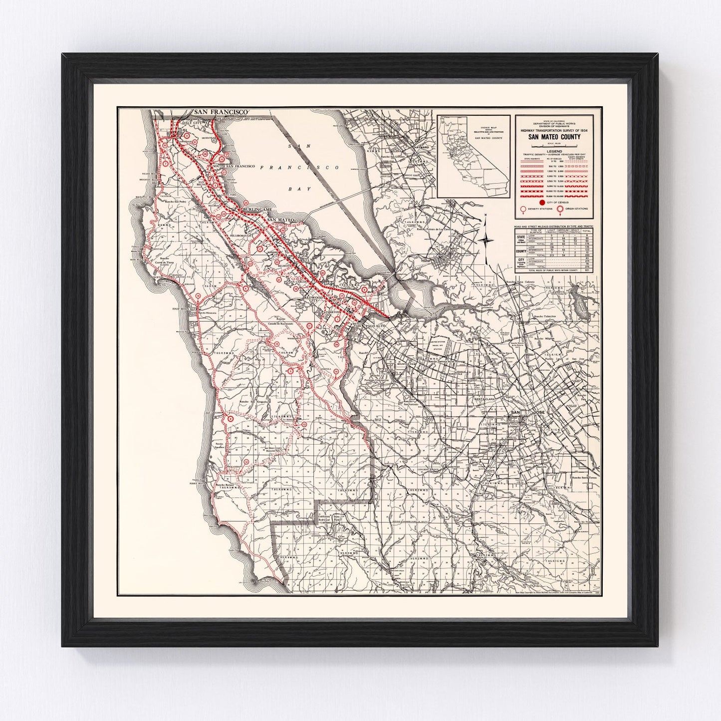 Vintage Map of San Mateo County, California 1935