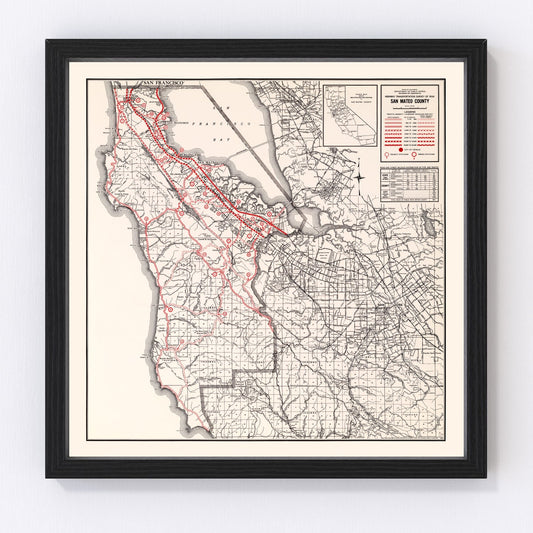 Vintage Map of San Mateo County, California 1935