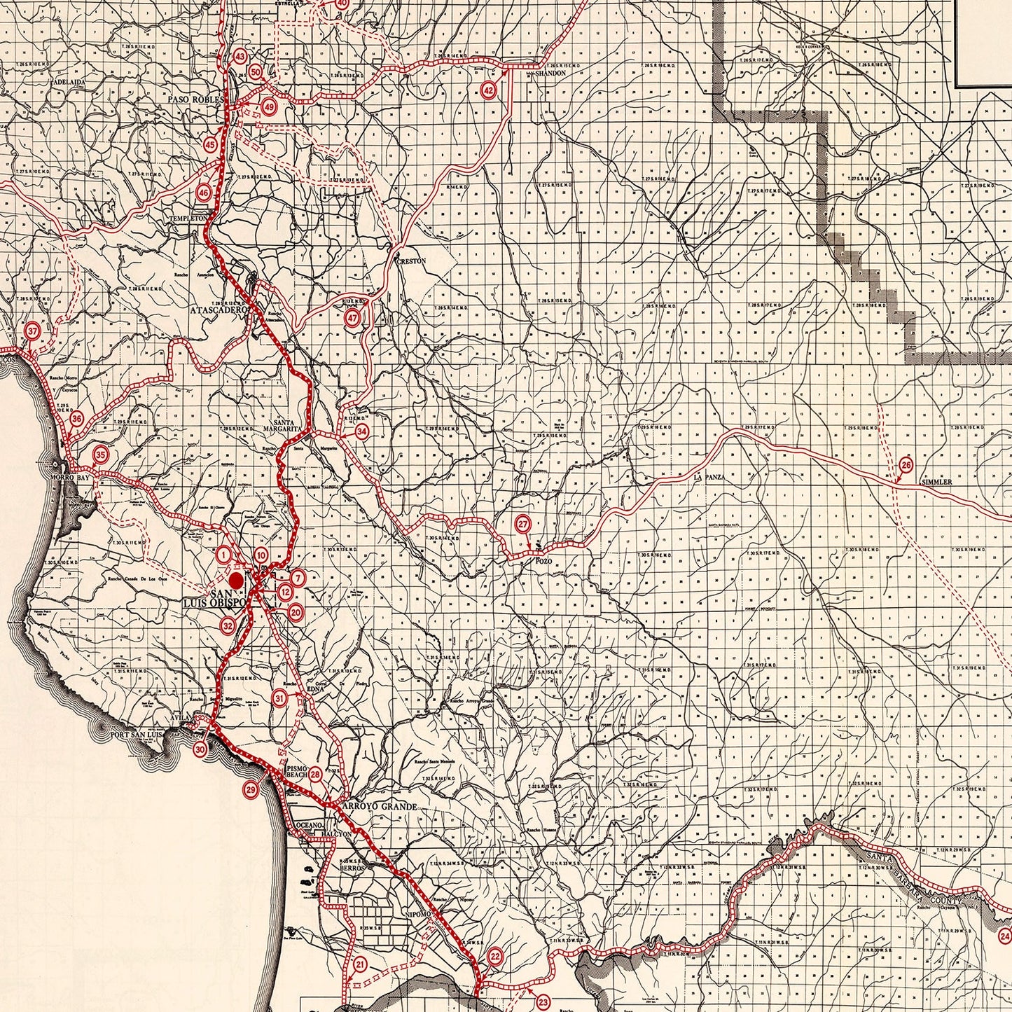 Vintage Map of San Luis Obispo, California 1935