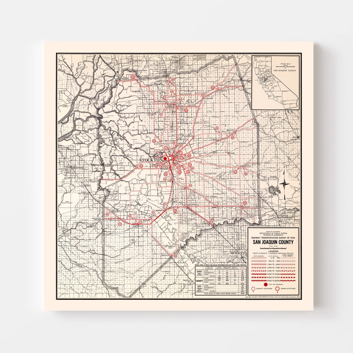 Vintage Map of San Joaquin County, California 1935