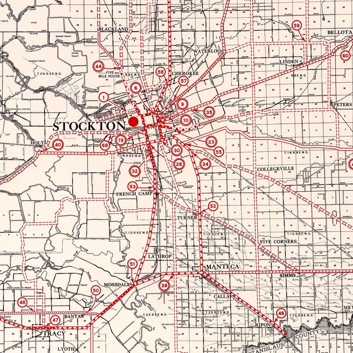 Vintage Map of San Joaquin County, California 1935