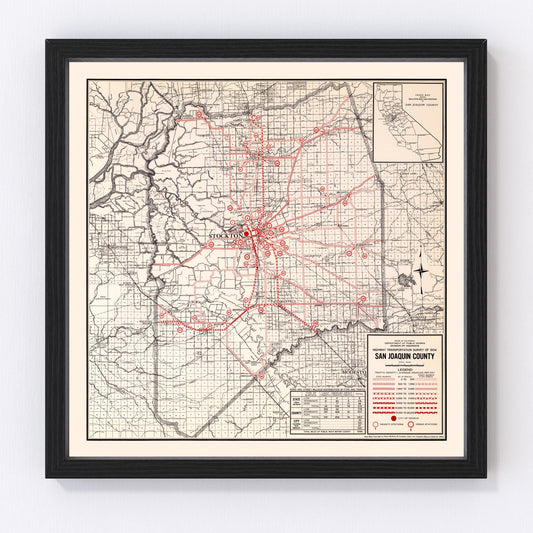 Vintage Map of San Joaquin County, California 1935
