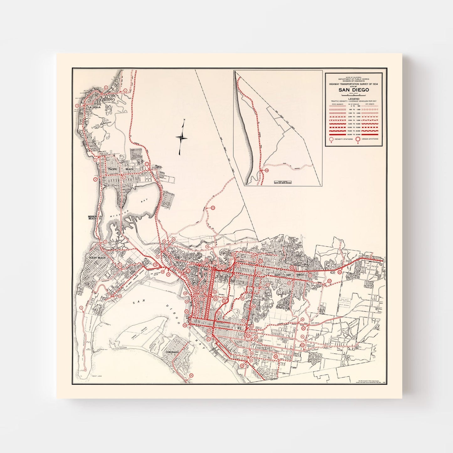 Vintage Map of San Diego, California 1935