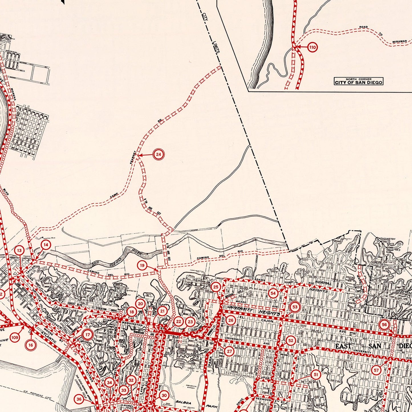 Vintage Map of San Diego, California 1935