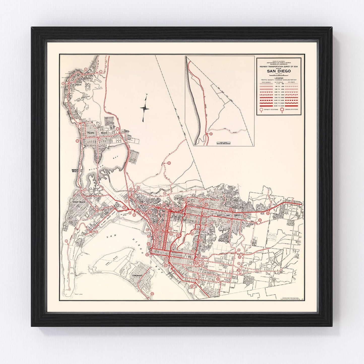Vintage Map of San Diego, California 1935